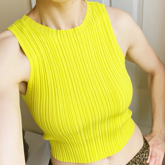 Zara Tops - NWT Zara Neon Green Sleeveless Round Neck Knit Top in Size Small